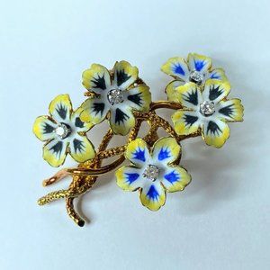 La Triomphe 18K Gold Turquoise 0.30ct G/VS1 Diamond Enamel Floral brooch 14.7gm